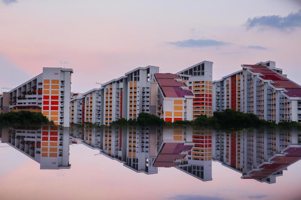 HDB reflection on river at sunset
