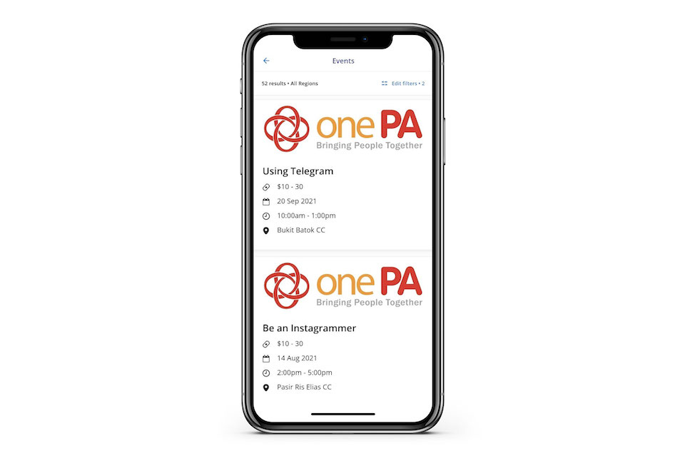 Screenshot of onePA page in app